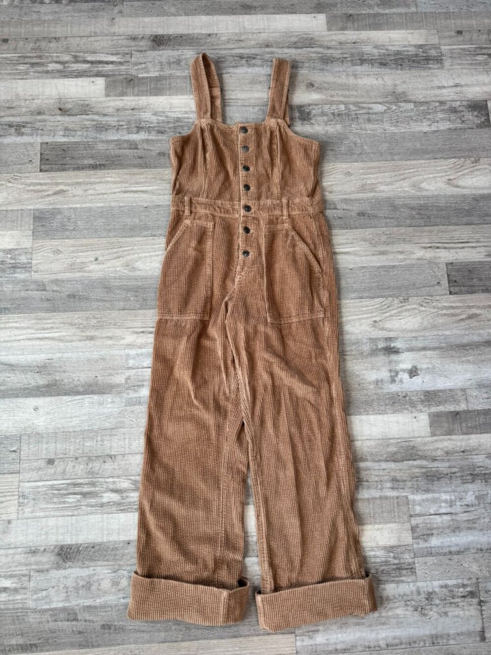 Aerie brown corduroy cuffed overalls button front size medium